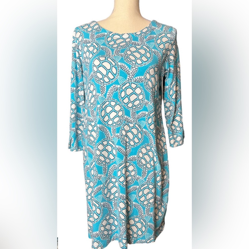 Crown & Ivy Dress in Turquoise with Turtle Print in Black and White Size Small